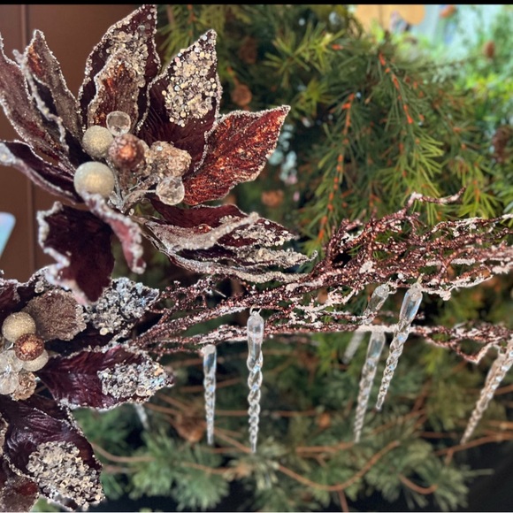 Elegant Copper Burgundy Glam Poinsettia Floral with Crystal Sequin Accents - Picture 3 of 6